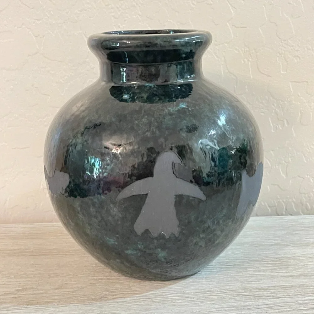 Southwest Friends Theme Pottery Vase Blue Green Unique Sedona Arizona Boutique